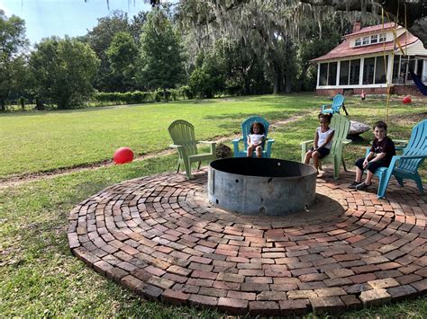 Well, i mean quikrete works extremely well, so you could look to the quikrete brand for mortar for outdoor stone fire pits. Circular red brick patio with fire pit | Brick patios ...