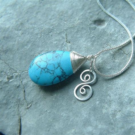 Turquoise Necklace Sterling Silver Wire Wrap Pendant Howlite Etsy