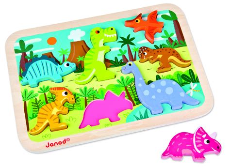 Dinosaurs Chunky Wooden Puzzle 07054 Janod Dinosaur Puzzle