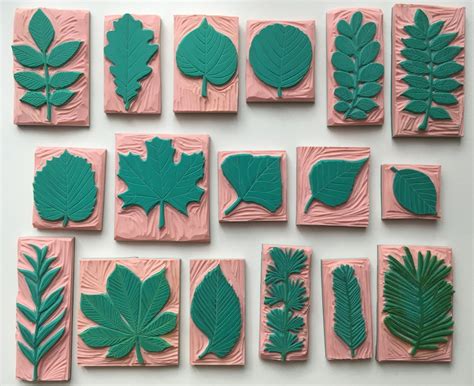 Common Tree Leaves Stamp Set Of 17 Specimens Hand Carved Stamp Etsy Uk