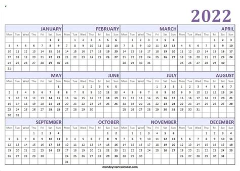 Free 2022 Calendar Monday Start Printable Calendar Jan To Dec 2022