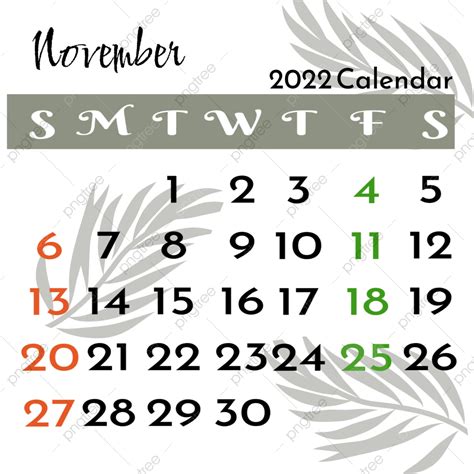 Calendario Noviembre 2022 Png Noviembre 2022 Noviembre Calendario