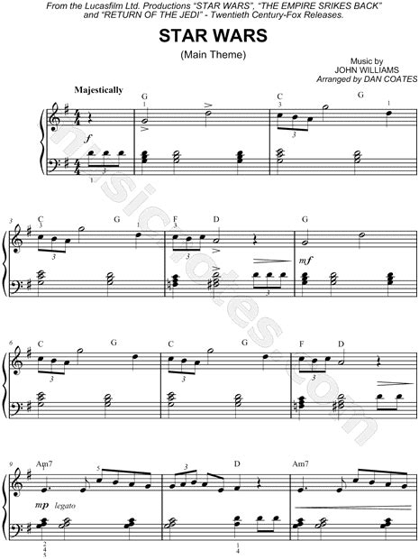 Star Wars Main Theme From Star Wars Sheet Music Easy Piano
