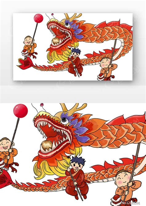 传统舞龙手绘插画图片下载 红动中国