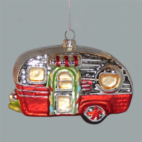 Red Airstream Trailer Glass Ornament The Music Box Company