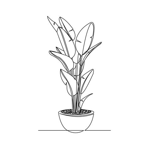 Continuous Line Drawing Of Decorative House Plant In Pot Single One