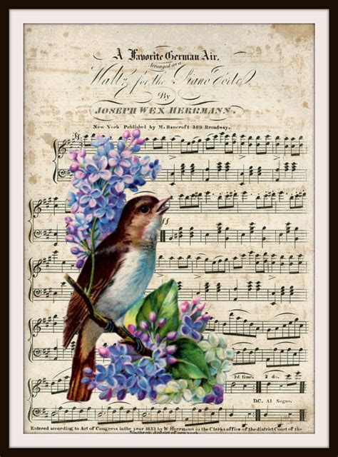 Vintage Art Print Bird On Music Ephemera Print Wall Decor Etsy In