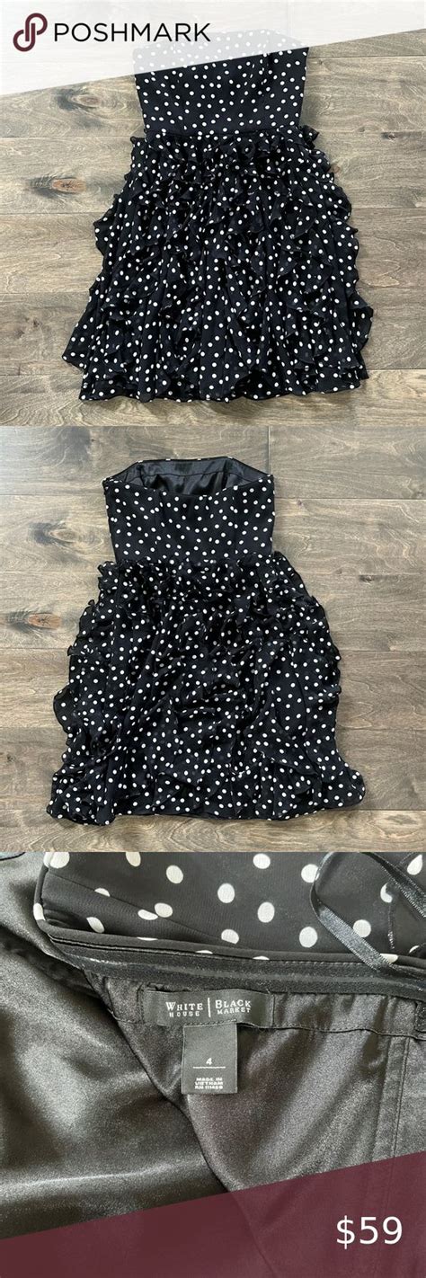 WHBM Black White Polka Dot Ruffle Strapless Dress With Boning Size 4 In