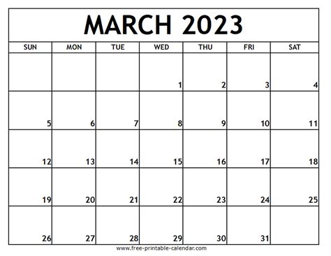 March 2023 Printable Calendar Free Printable Free