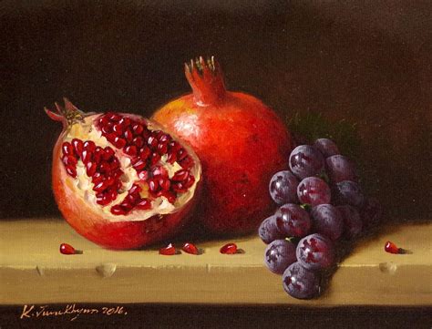 Kitchen Art Still Life Fruits Pomegranate Original Oil