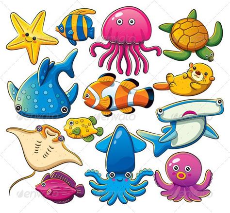 Sea Animals Collection | Sea animals drawings, Cartoon sea animals, Sea animals