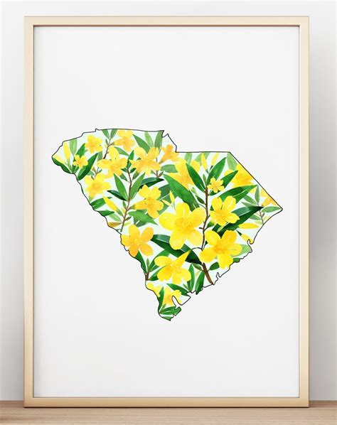 South Carolina State Floral Watercolor Print South Carolina Etsy
