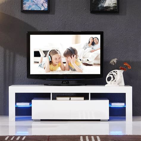Buy Mecor Tv Unit With Led Lights 160cm High Gloss Tv Shelves Console