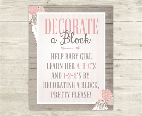 Shabby Girl Baby Shower Game Decorate A Block Girl Sign