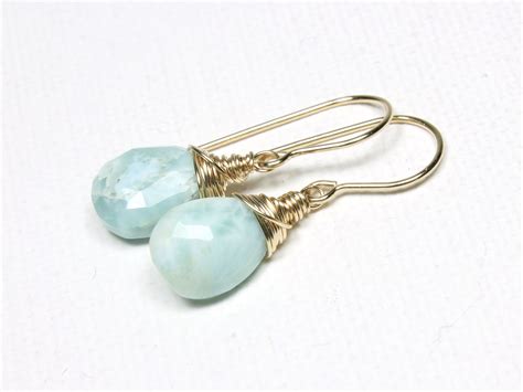 Genuine Larimar Earrings Gold Filled Or Sterling Silver Wire Wrapped