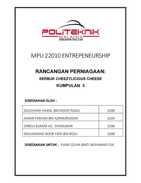 Rancangan Perniagaan Full Report Docx Mpu Entrepeneurship Rancangan Perniagaan Serbuk