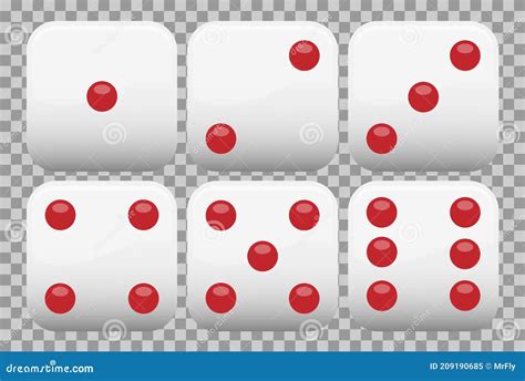 White Realistic Dice Collection With Red Dots Set Of 6 Vector Available