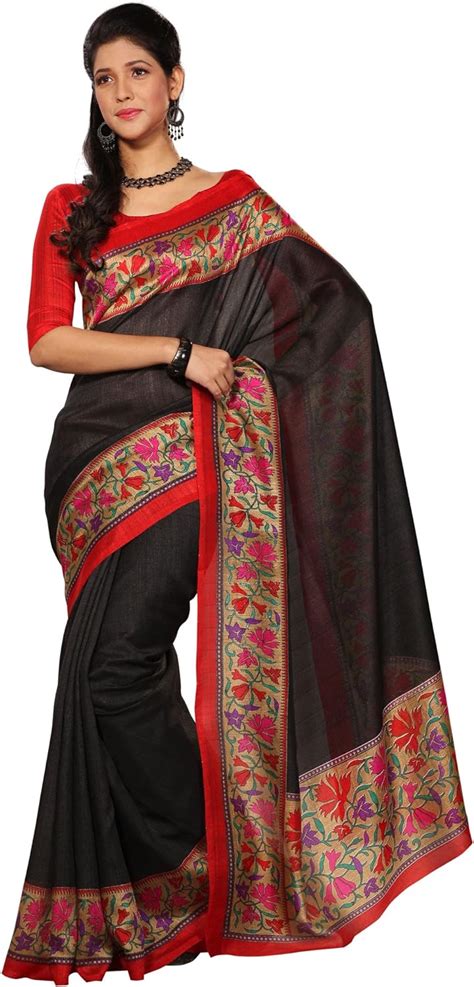 Fabdeal Indian Designer Black Bhagalpuri Silk Printed Saree At Amazon