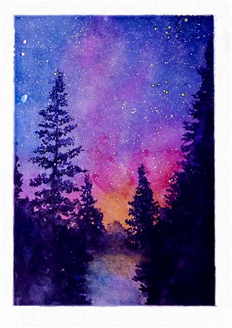 Wotercolor Night Sky Watercolor Night Sky Northern Lights Watercolor
