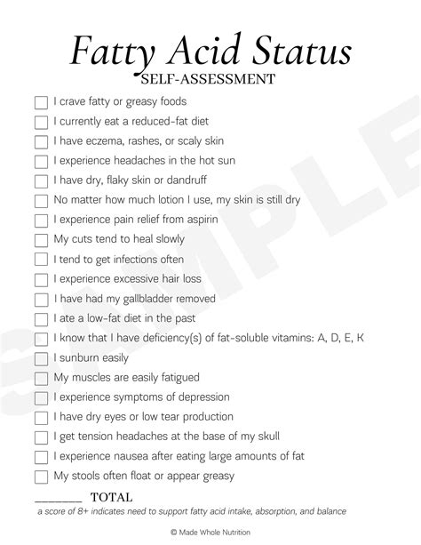 Fatty Acid Status Self Assessment Handout — Functional Health Research