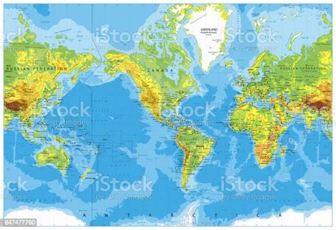 America Centered Physical World Map Stock Illustration Download Image