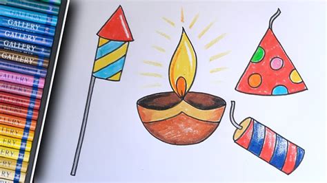 How To Draw Diwali Crackers Diwali Drawing Deepavali Festival Youtube