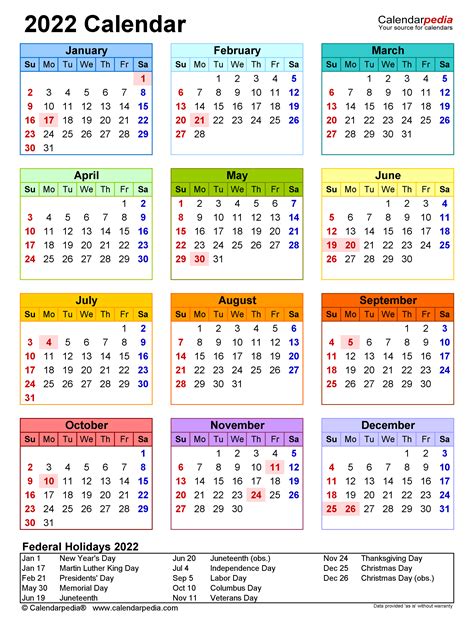 2022 Calendar Free Printable Microsoft Word Templates