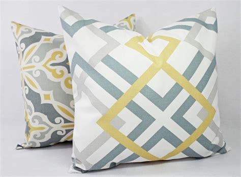 Two Yellow And Grey Pillow Covers Saffron Yellow Grey And Etsy