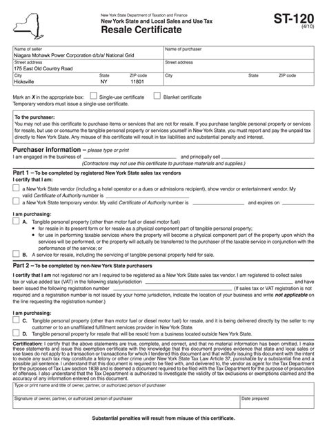 Nys Tax Tax Exempt Form For Out Of State Purchaser ExemptForm Com