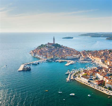 Beautiful Rovinj City Aerial View From Above The Adriatic Sea The Old