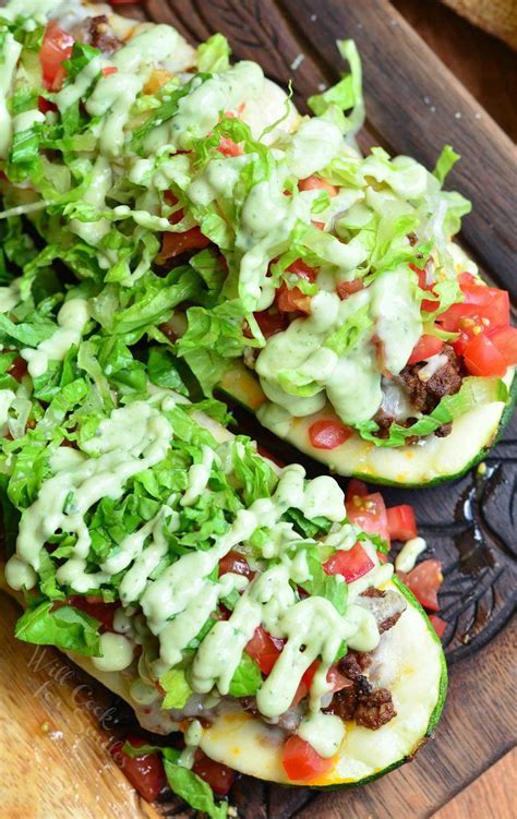 This zucchini boats recipe is simple, and for the taco fixings, we're using minced beef, onions, garlic, and red bell pepper. Taco Stuffed Zucchini Boats (Look for avocado dressing ...