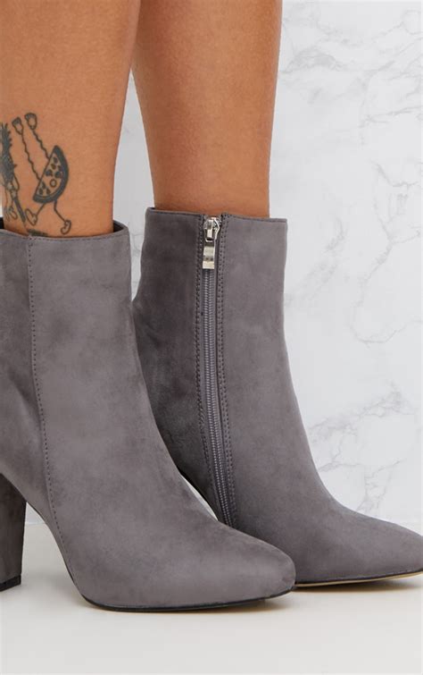 grey faux suede ankle boots shoes prettylittlething