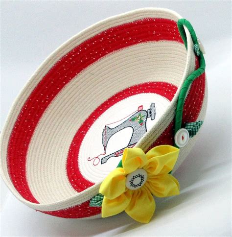 Sewing Rope Bowl Cheerful And Bright With Embroidered Sewing Etsy In