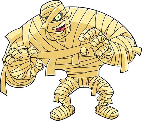 Outlined Scary Mummy Cartoon Character Attacking With Hands Up Stock