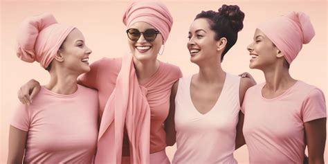 Premium Photo Happy Women Wearing Pink For Breast Cancer
