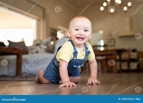 Little Happy Boy Crawling On Floor Stock Image Image Of Step
