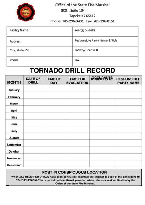 Tornado Drill Record Printable Pdf Download