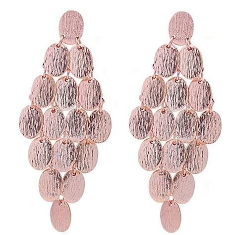 Mod Oval Shaped Brushed Rose Gold Tone Chandelier Earrings Inches