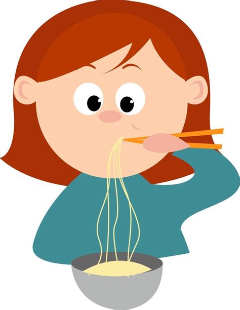 Woman Eating Spaghetti Illustration Vector On White Background