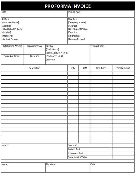 Free Proforma Invoice Template Word