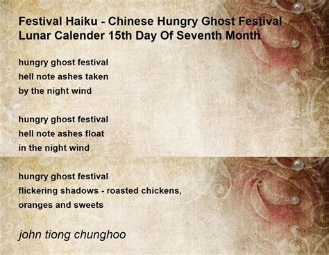 Festival Haiku Chinese Hungry Ghost Festival Lunar Calender 15th Day