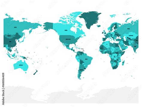 Plakat Mapa świata W Czterech Odcieniach Turkusowego Błękitu Na Białym