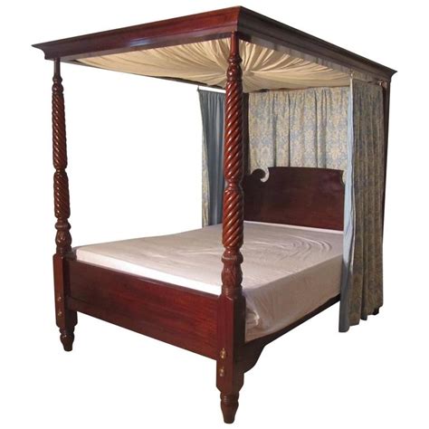 Victorian Mahogany Four Poster Bed Large Size With Sunburst Canopy At
