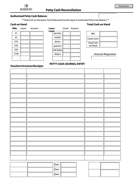 Free Printable Petty Cash Reconciliation Form Printable Forms Free Online