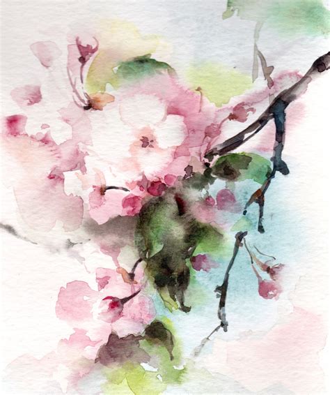 Cherry Blossoms Original Watercolor Painting Watercolour Art Etsy