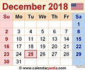December 2018 Calendar | Templates for Word, Excel and PDF