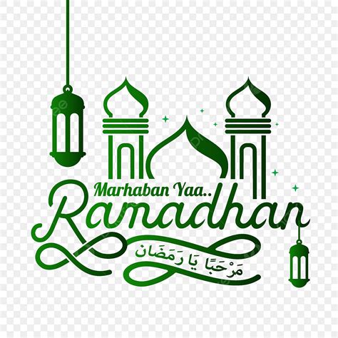 Lettering Art Of Marhaban Ya Ramadhan With Green Mosque Vector