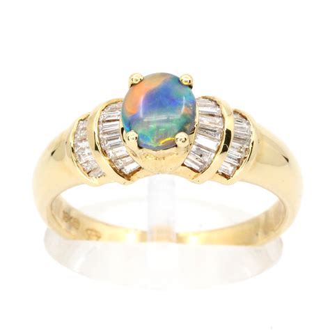 18ct Yellow Gold Solid Opal And Diamond Ring Allgem Jewellers