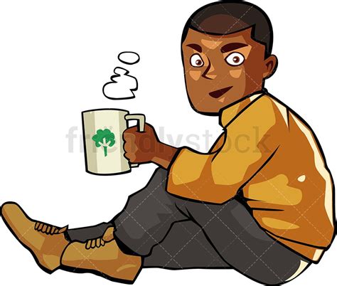 Black Man Drinking Hot Coffee While Seated Cartoon Clipart Friendlystock