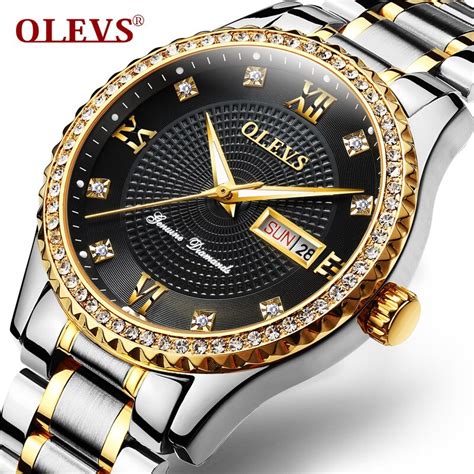 Olevs Luminous Men Quartz Wristwatch Clock Auto Date Calendar Gold Dial